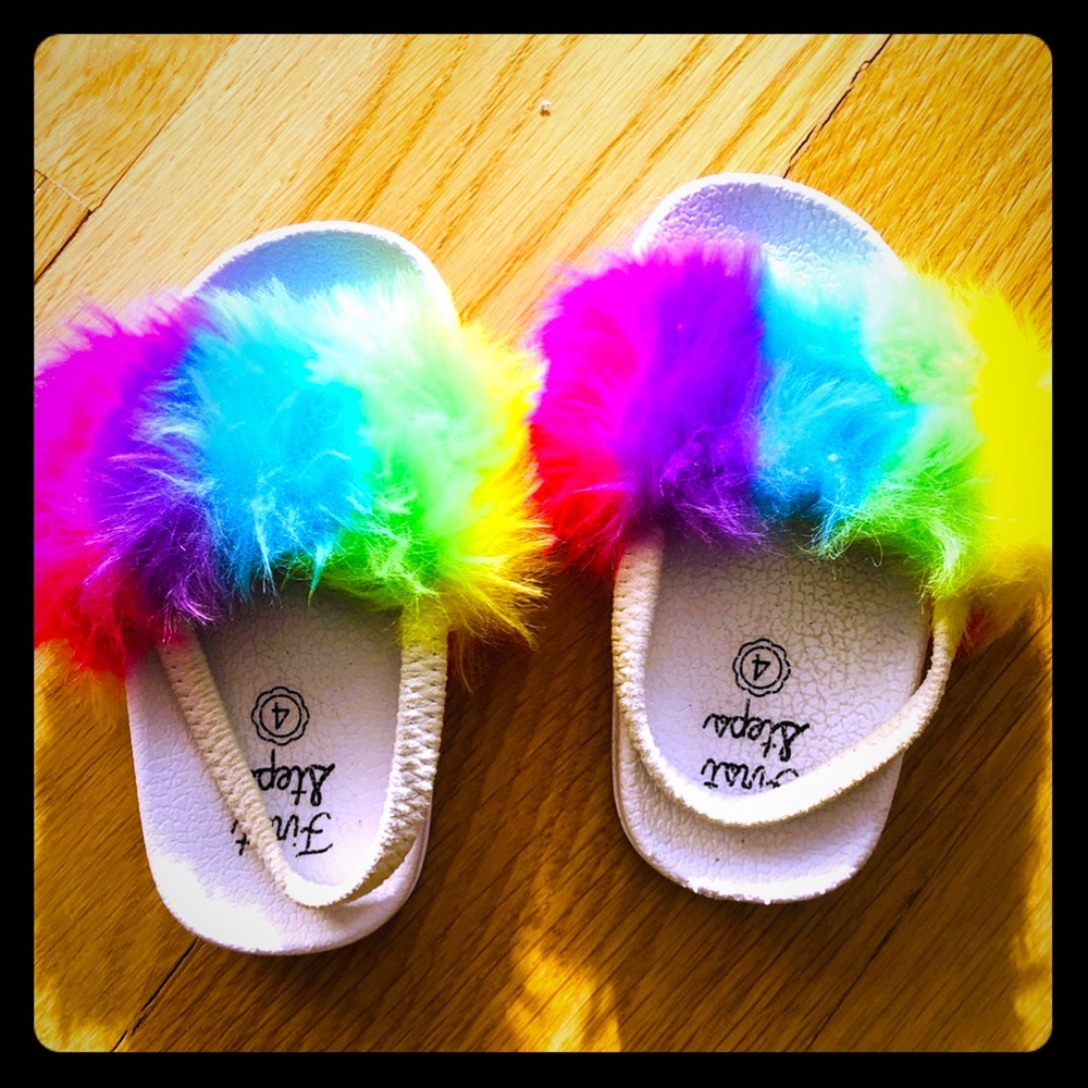 First steps rainbow 🌈 furry toddler sandals